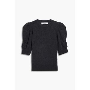Frame Frankie Ruched Mélange Cashmere Sweater Grey Small Crew